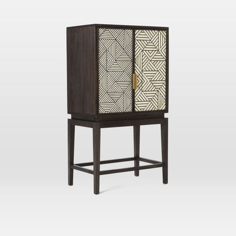 Bone Inlay Geometric Bar Cabinet Black