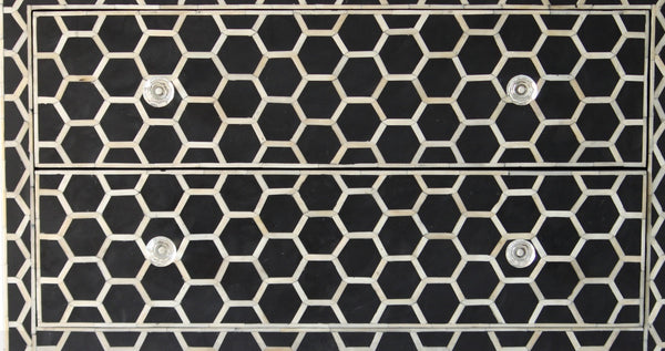 Bone Inlay Chest Of 2 Drawer Honeycomb Design Black