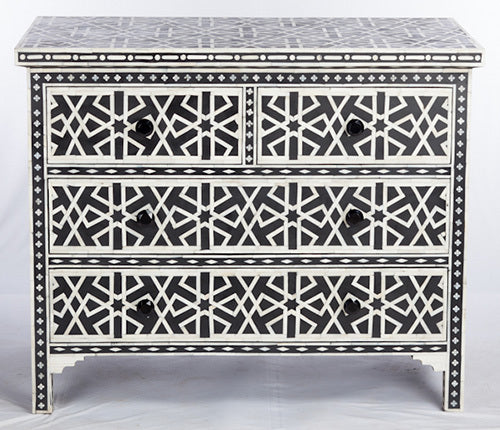 Black Bone Inlay Chest Of 4 Drawer Star Geometrical Design