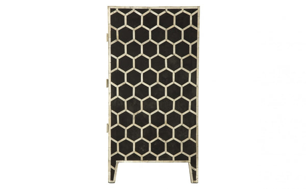 Bone Inlay Chest of 3 Drawer Honeycomb Design Black