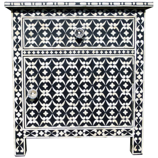 Bone Inlay 1 Drawer 1 Door Side Cabinet Quote Design Black
