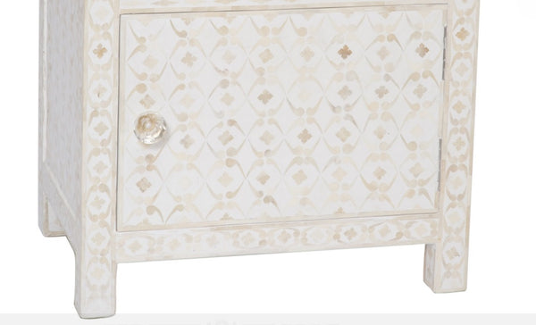 Bone Inlay 1 Drawer 1 Door Side Cabinet Quote Design White