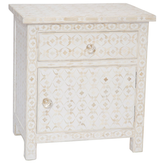Bone Inlay 1 Drawer 1 Door Side Cabinet Quote Design White