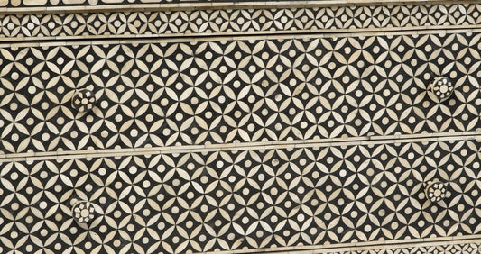 Bone Inlay 2 Drawer Chest Large Geometric Design Black