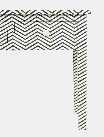 Bone Inlay 3 Drawer Console Chevron Design Black