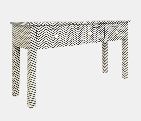 Bone Inlay 3 Drawer Console Chevron Design Black