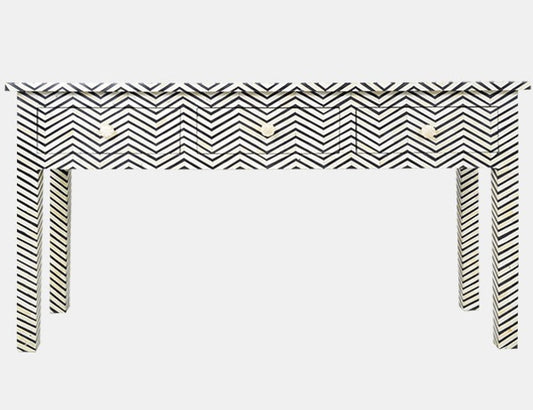 Bone Inlay 3 Drawer Console Chevron Design Black