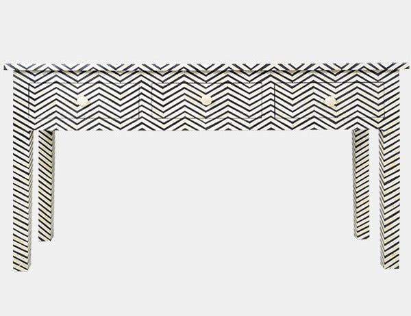 Bone Inlay 3 Drawer Console Chevron Design Black