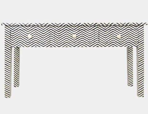 Bone Inlay 3 Drawer Console Chevron Design Black