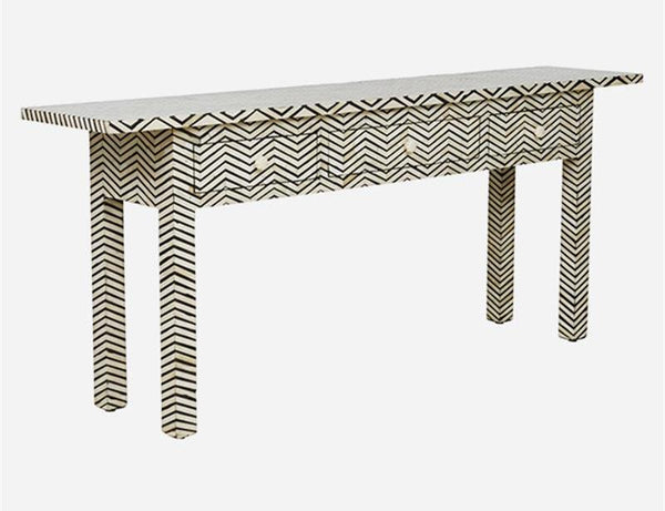 Bone Inlay 3 Drawer Long Edges Console Chevron