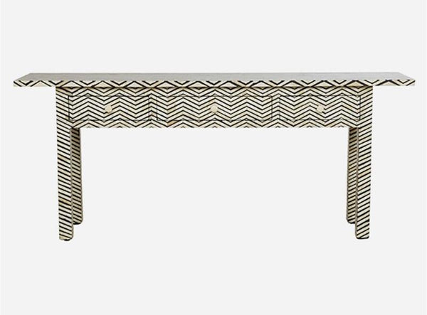 Bone Inlay 3 Drawer Long Edges Console Chevron