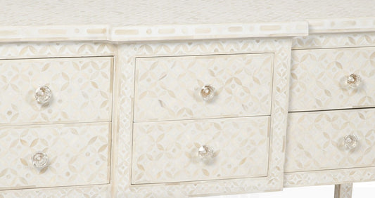Bone Inlay 6 Drawer Console Table Geometric Design