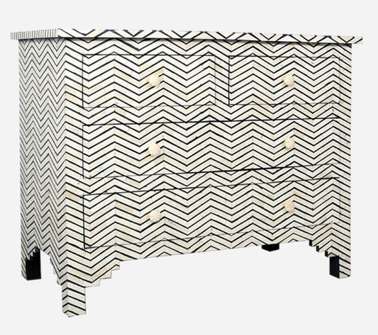Bone Inlay Chest Of Four Drawer - Chevron Design Black