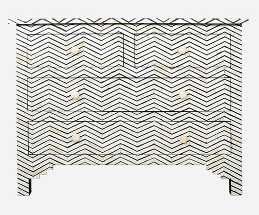 Bone Inlay Chest Of Four Drawer - Chevron Design Black