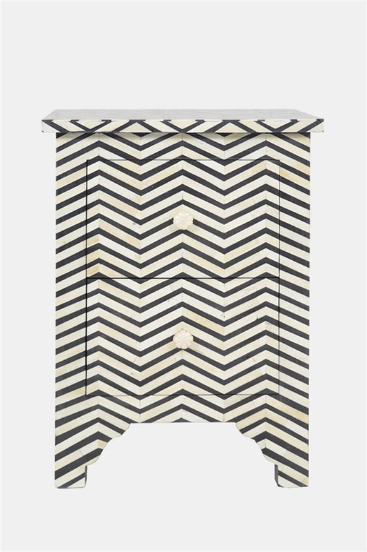 Bone Inlay Chevron Bedside 2 Drawer Black