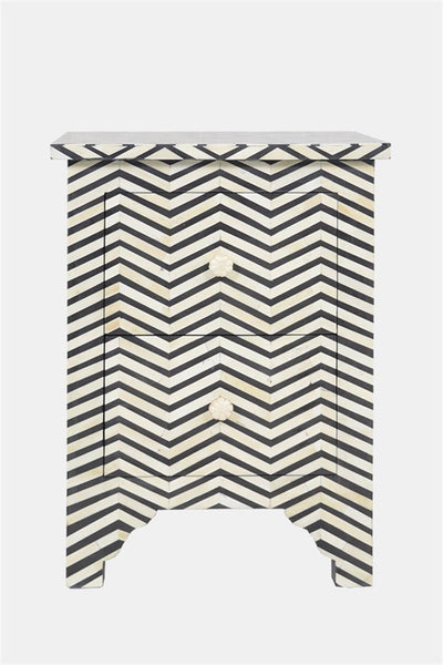 Bone Inlay Chevron Bedside 2 Drawer Black