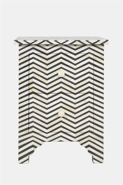 Bone Inlay Chevron Bedside 2 Drawer Black