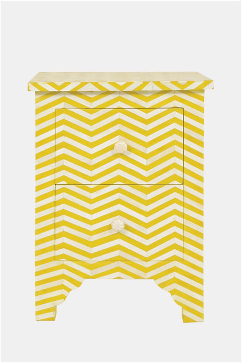 Bone Inlay Chevron Bedside 2 Drawer Yellow