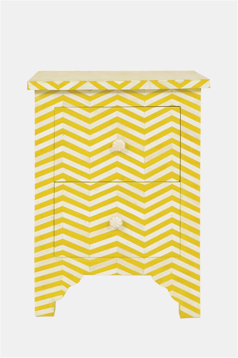 Bone Inlay Chevron Bedside 2 Drawer Yellow