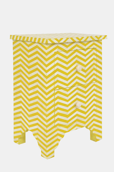 Bone Inlay Chevron Bedside 2 Drawer Yellow