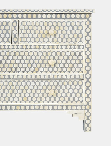 Bone Inlay Commode 4 Drawers Inverse Hexagon Grey