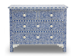 Bone Inlay Floral Chest Of 4 Drawer Blue