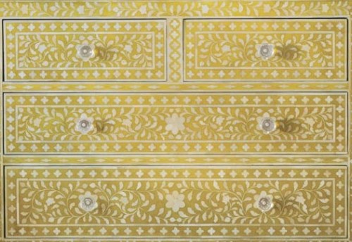 Bone Inlay Floral Chest Of 4 Drawer Yellow