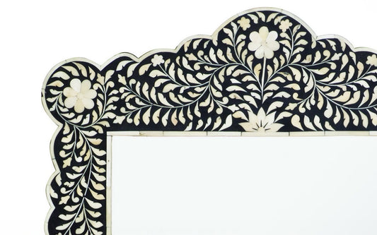 Bone Inlay Floral Scalloped Mirror Black