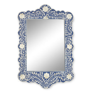 Bone Inlay Floral Scalloped Mirror Dark Blue