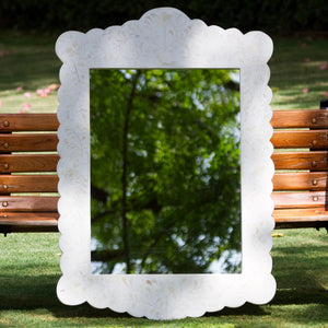 Bone Inlay Floral Scalloped Mirror White