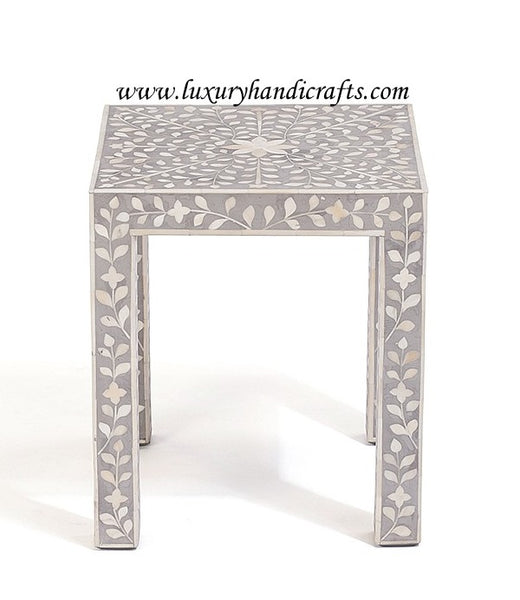 Grey Bone Inlay Floral Side Table