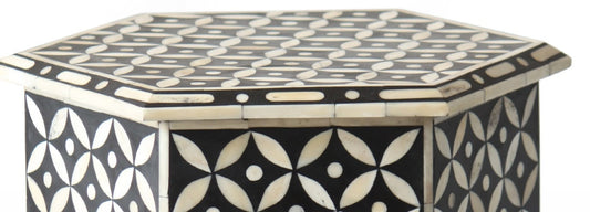 Bone Inlay Geometric Design Hexagonal Table Black