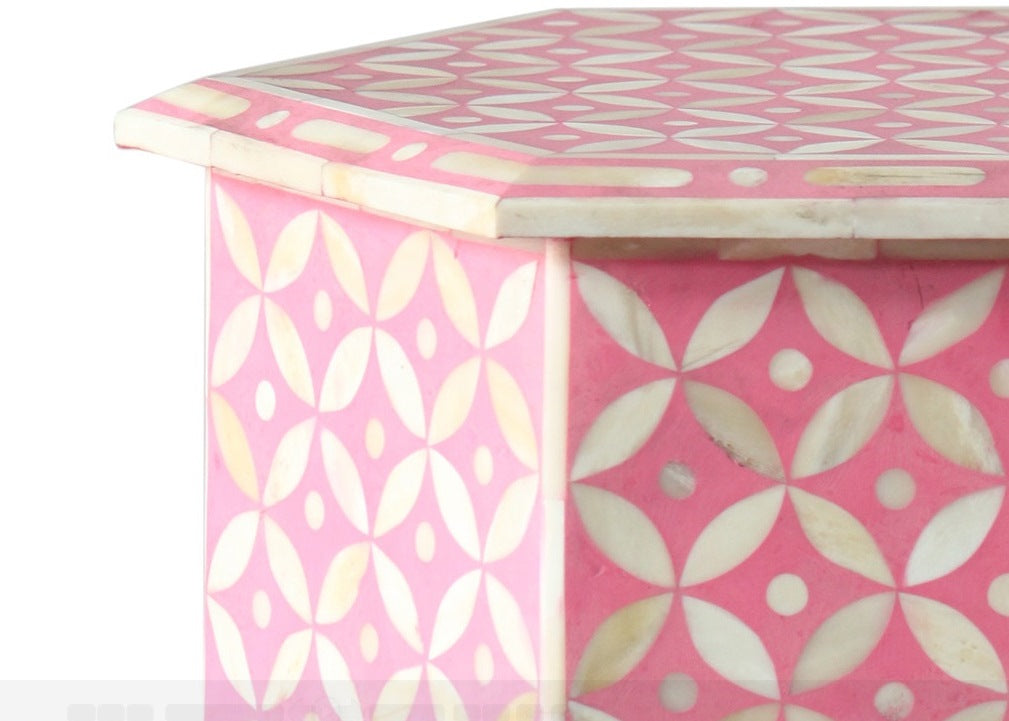 Bone Inlay Geometric Design Hexagonal Table Pink – Luxury Handicrafts