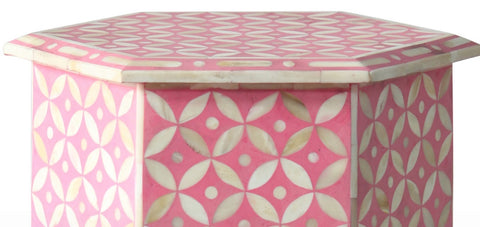 Bone Inlay Geometric Design Hexagonal Table Pink
