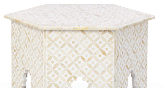 Bone Inlay Geometric Design Hexagonal Table White