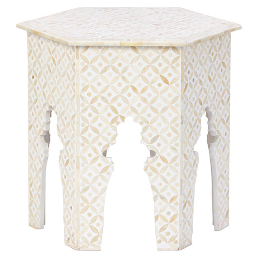 Bone Inlay Geometric Design Hexagonal Table White