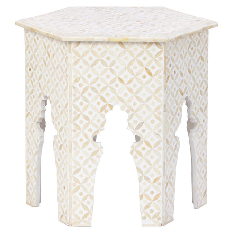 Bone Inlay Geometric Design Hexagonal Table White