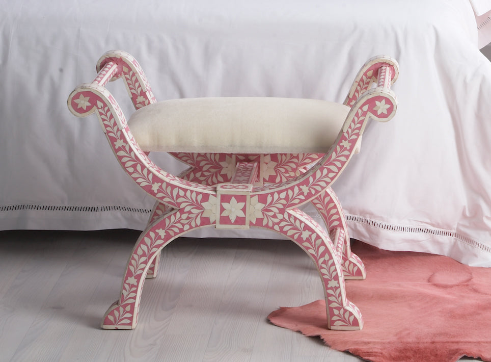 Bone Inlay Jenny Stool Floral Design Pink – luxuryhandicrafts.in