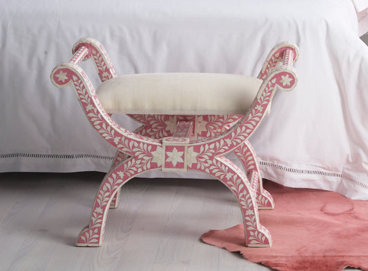 Bone Inlay Jenny Stool Floral Design Pink