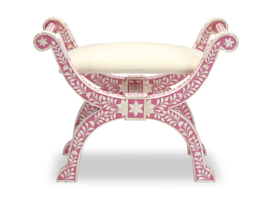 Bone Inlay Jenny Stool Floral Design Pink