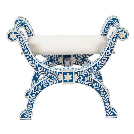 Bone Inlay Jenny Stool Floral Design Blue