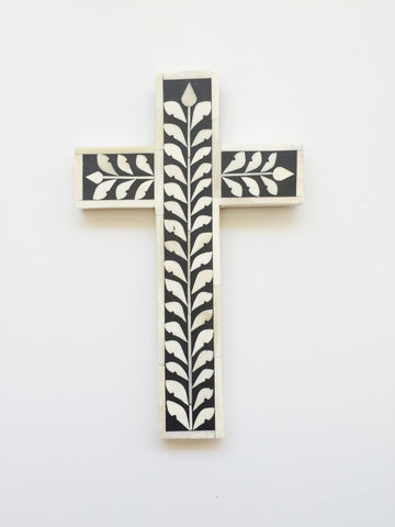 Bone Inlay Leaf Cross Black