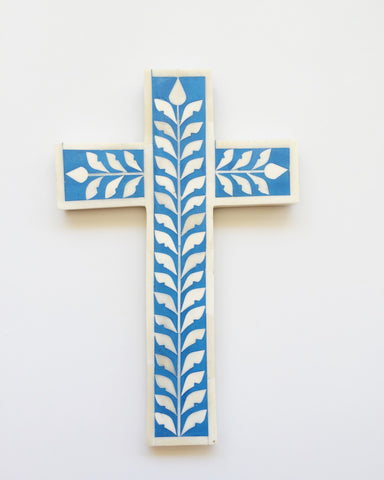 Bone Inlay Leaf Cross Blue