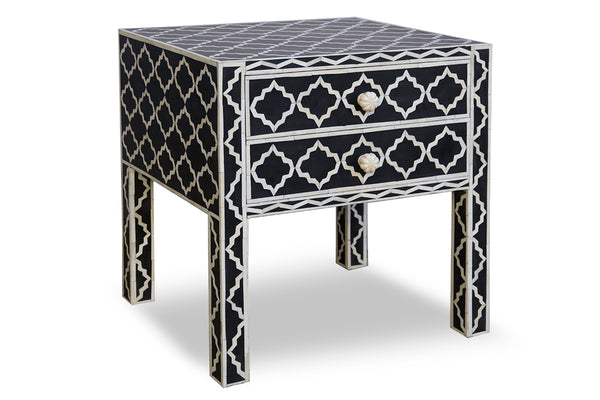 Bone Inlay Moroccan Bedside Long Leg Black