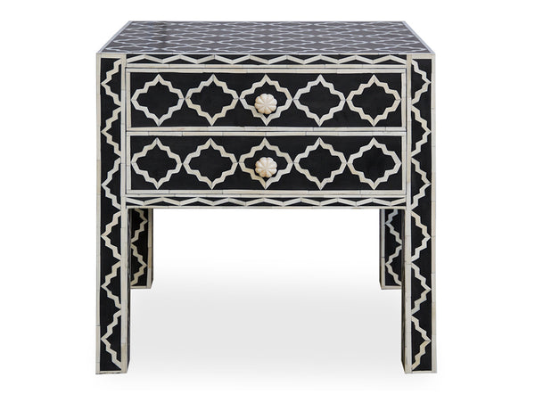 Bone Inlay Moroccan Bedside Long Leg Black