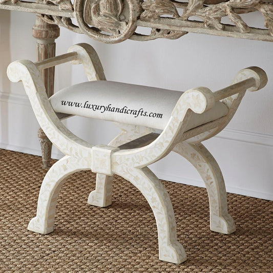 Bone Inlay Jenny Stool Floral Design White