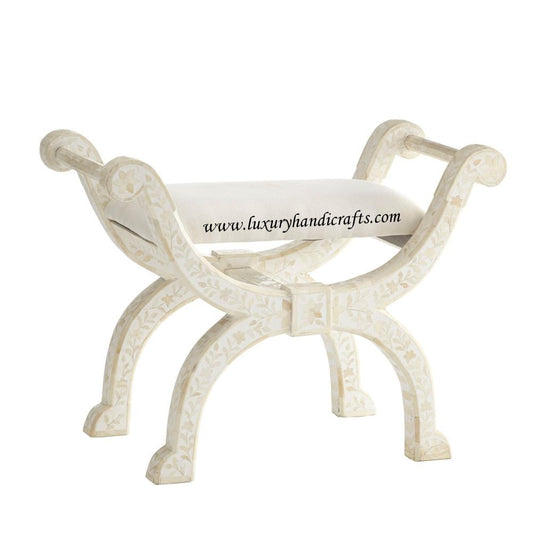 Bone Inlay Jenny Stool Floral Design White