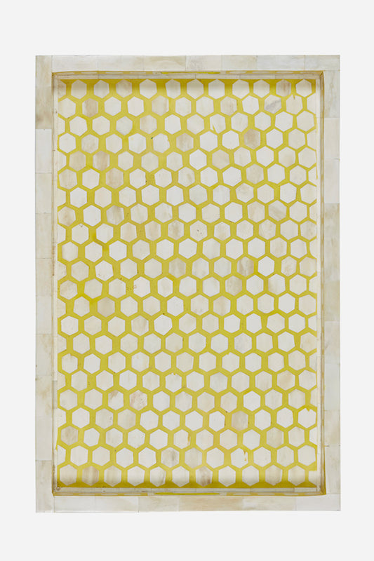 Bone Inlay Tray Inverse Hexagon Yellow