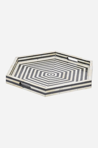 Bone Inlay Tray Stripe Hexagon Shape Black