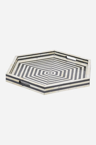 Bone Inlay Tray Stripe Hexagon Shape Black